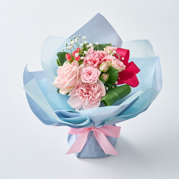 【母の日ギフト】バラとカーネーションのそのまま飾れるブーケ 彩りスイートピンク