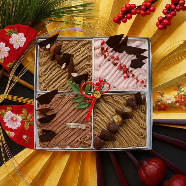 shirokane sweet TOKYO スクエアスイーツモンブランおせち 4種モンブランアソート
(山江栗、和栗、ショコラ、べりー)