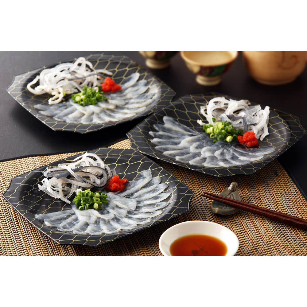 大分豊後産とらふぐ刺身喜びセット (とらふぐ刺身25g、とらふぐ皮10g、ポン酢10g、もみじおろし2g、ねぎ)×3皿