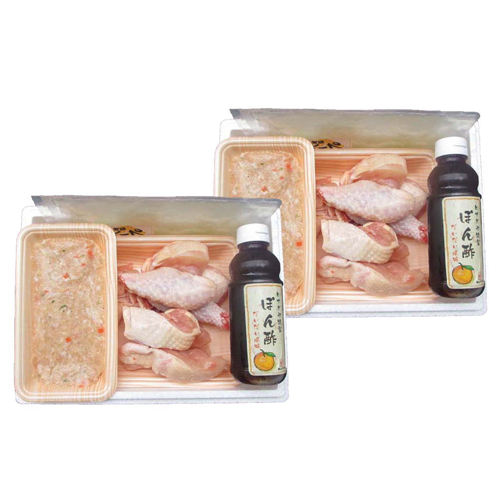 福岡 はかた一番どり水炊きセット (一番どりぶつ切り500g、つみれ150g、ポン酢300ml、水炊きスープ250g)×2