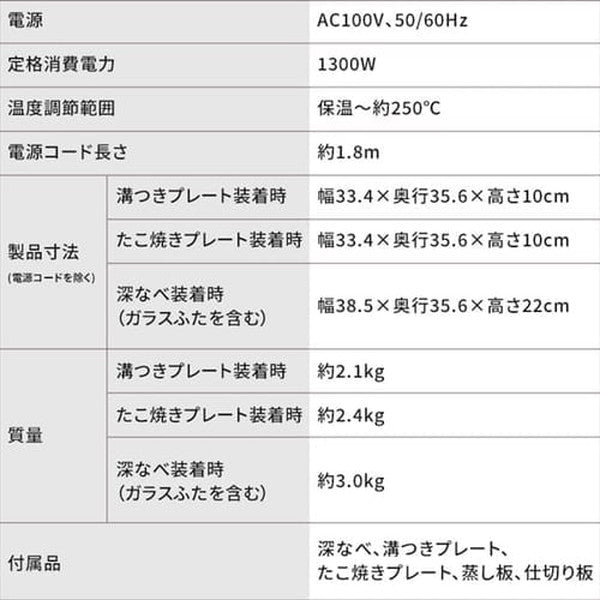 アイリスオーヤマ グリル鍋 3枚(溝付き・深鍋・たこ焼き 21穴) ブラック