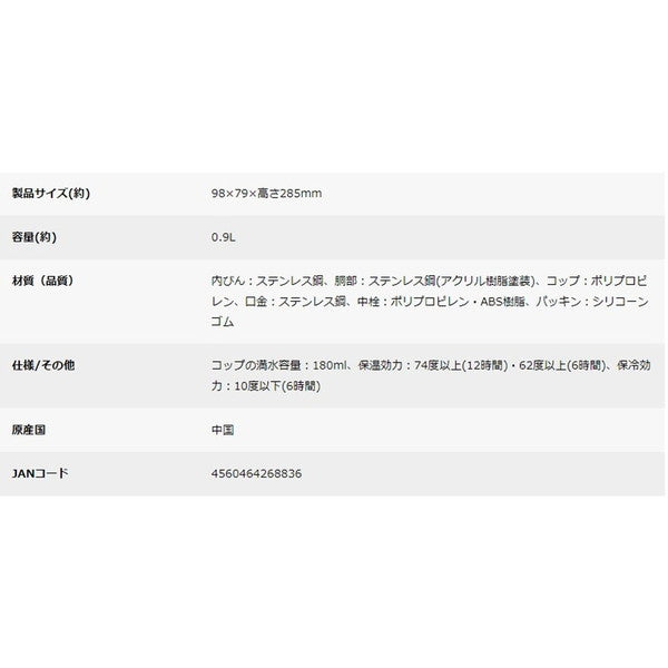 キャプテンスタッグ モンテ 2WAYダブルステンレスボトル900(ブラック)