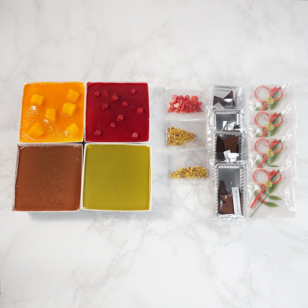 shirokane sweet　TOKYO　スクエアスイーツおせち　４種ティラミスアソート
（プレーン、マンゴーオレンジ、フランボワーズ、ピスタチオ）