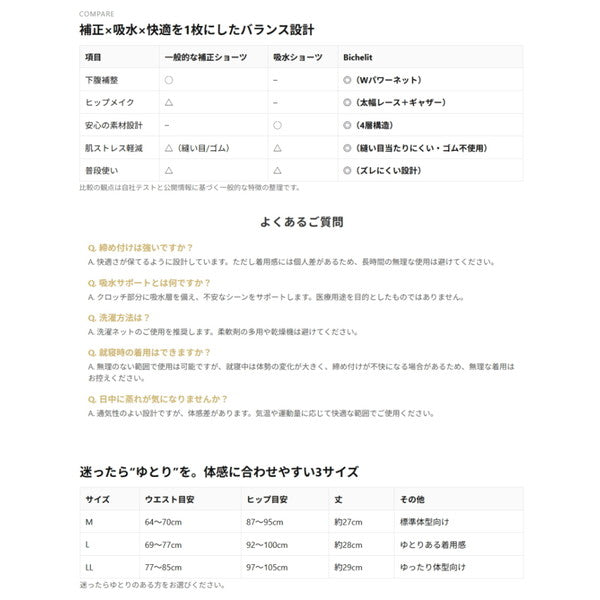 Bichelit　ビューティケアサポート＆ショーツ　2枚【ベージュ／Lサイズ】