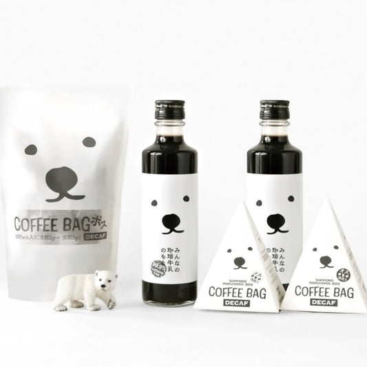 【ギフトカード】「innocent coffee」シロクマカフェデカフェコーヒーセット(コーヒーバッグ3種・ディカフェオレ詰め合わせ)