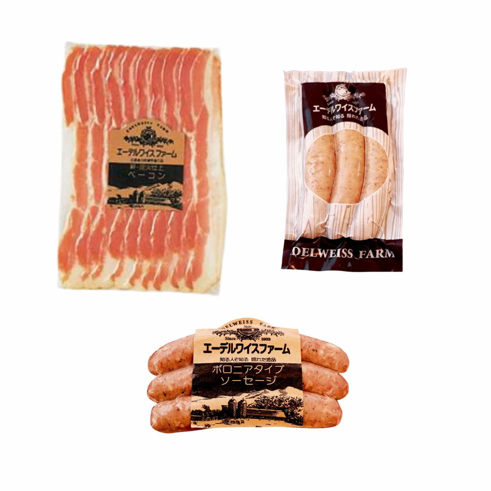 【ギフトカード】北海道・誕生90余年 長期氷温熟成製法 「エーデルワイスファーム」薪・炭火仕上げべーコン・ソーセージギフト A