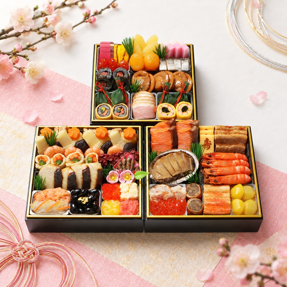 【冷蔵】「わらびの里」 料亭おせち三段重【44品】