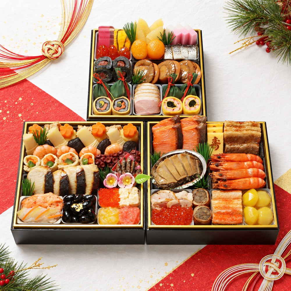 【冷蔵】「わらびの里」 料亭おせち三段重【44品】