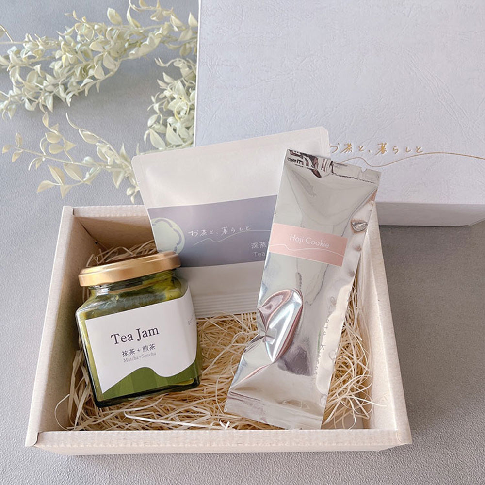 【ギフトカード】お茶と、暮らしと お茶尽くしセット  Teaミルクジャム130g(抹茶＋煎茶)・ほうじ茶クッキー・緑茶ティーバッグ