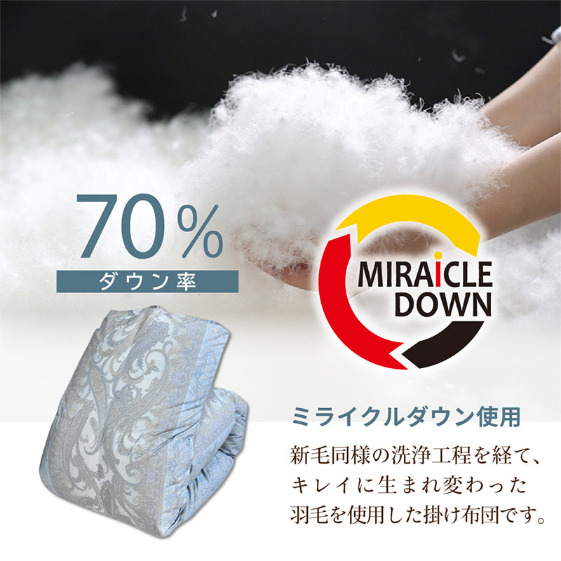 丸八真綿　ミライクルダウン羽毛掛布団70% 防ダニ加工　シングル ピンク