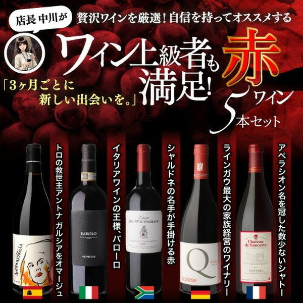 自信を持ってオススメするワイン上級者も満足！赤5本セット【常温便】