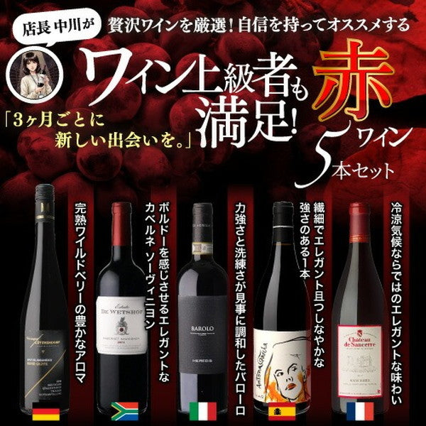 自信を持っておすすめする ワイン上級者も満足！赤ワイン5本セット【クール便】