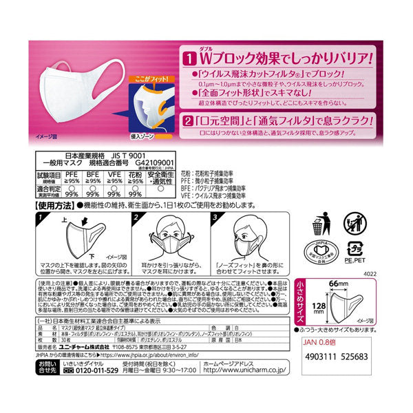 超快適 マスク超立体遮断タイプ 小さめ30枚入(4個)