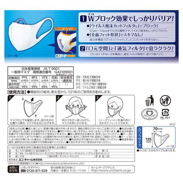 超快適 マスク超立体遮断タイプふつう30枚入(4個)